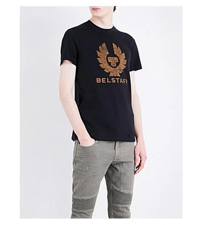 Shop Belstaff Logo-print Cotton-jersey T-shirt In Black