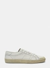 SAINT LAURENT Men’s SL/37 Studded Low-Top Distressed Sneakers in White
