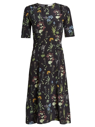 Altuzarra Sylvia Short-sleeved Floral-print Silk Midi Dress In Black Print