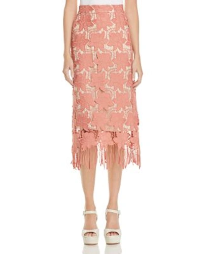Shop Alice And Olivia Strand Lace Midi Skirt In Dusty Rose/sesame