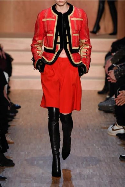 Shop Givenchy Velvet-trimmed Jacket In Red And Gold Tweed
