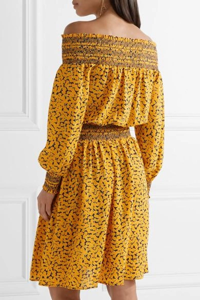 Michael Michael Kors Finley Off-the-shoulder Printed Stretch-crepe Dress In  Taxi Yellow | ModeSens