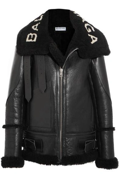 Balenciaga Le Bombardier Oversized Shearling Jacket In Black White |  ModeSens