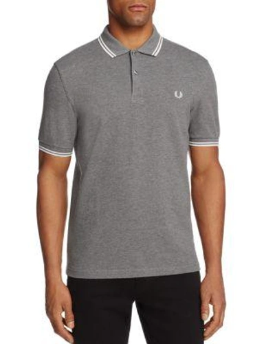 Fred Perry Tipped Pique Slim Fit Polo Shirt In Grey Marl / Snow White