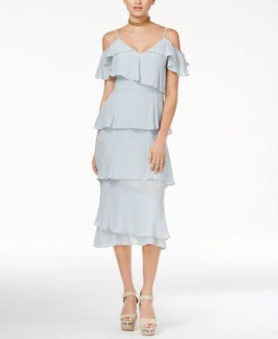 Endless Rose Tiered Off-the-shoulder Midi Dress In Pale Blue