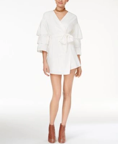 Endless Rose Poplin Wrap Dress With Tiered Bell Sleeves In Off White