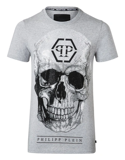 Philipp Plein T-shirt Round Neck Ss "connell" In Grey Melange