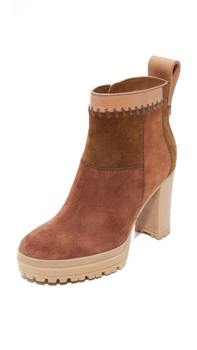 See By Chloé See By Chloe Polina Patchwork High-heel Platform Booties In Natural