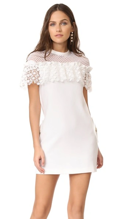 Shop Self-portrait Mixed Floral Frill Mini Dress In White
