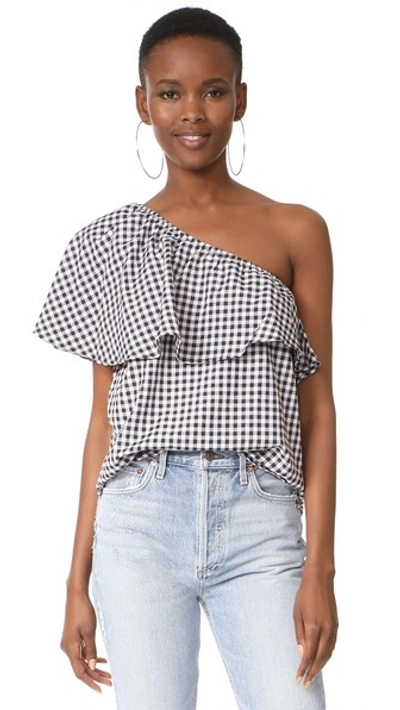 Mlm Label Henri One Shoulder Top In Black/white Small Gingham