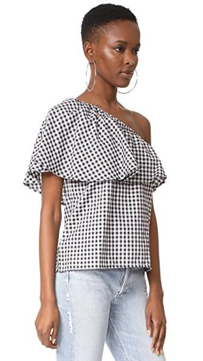 Shop Mlm Label Henri One Shoulder Top In Black/white Small Gingham