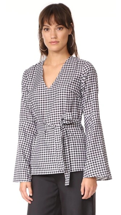 Mlm Label Flare Sleeve Top In Black/white Gingham