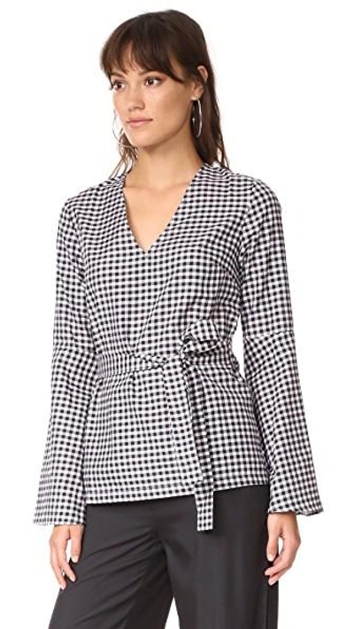 Shop Mlm Label Flare Sleeve Top In Black/white Gingham