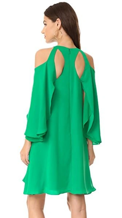 Shop Halston Heritage Cold Shloulder Ruffle Dress In Viridian