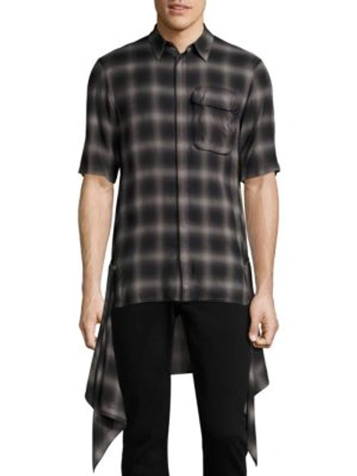 Helmut Lang Zip-panel Plaid Short-sleeve Shirt, Black In Black Multi