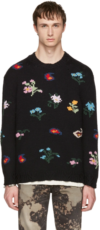 Gucci Embroidered Wool-bend Sweater In Black
