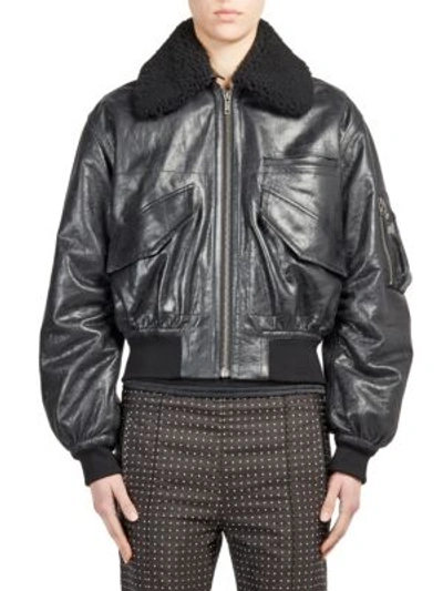 Shop Haider Ackermann Shearling-trim Leather Bomber Jacket In Black