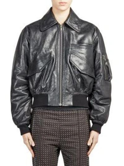 Shop Haider Ackermann Shearling-trim Leather Bomber Jacket In Black