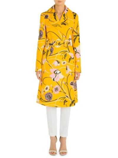 Emilio Pucci Floral Wool And Silk Coat In Yellow