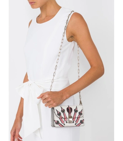 Shop Valentino White Embroidered & Studded Shoulder Bag In White Multi