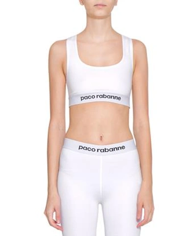Paco Rabanne Logo Jersey Top In Bianco