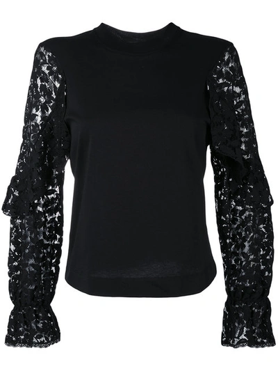 See By Chloé Lace Sleeved Cotton Sweater In Black