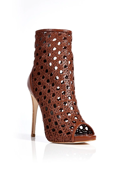 Giuseppe Zanotti Woven Leather Open Toe Ankle Boots In Cocoa