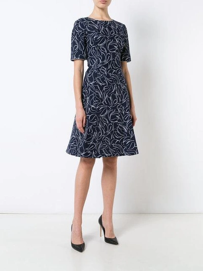 Oscar De La Renta Short-sleeve Floral Jacquard Dress, Blue/white | ModeSens