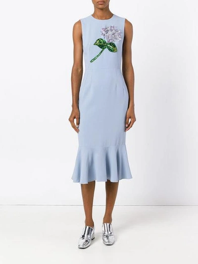 Shop Dolce & Gabbana Hydrangea Embroidered Midi Dress In B0655 Azzurro Polvere