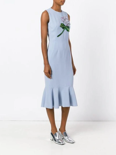 Shop Dolce & Gabbana Hydrangea Embroidered Midi Dress In B0655 Azzurro Polvere