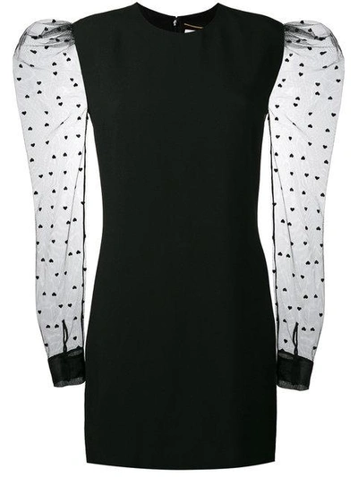 Shop Saint Laurent Mini Dress With Heart Print Mesh Sleeves In Black