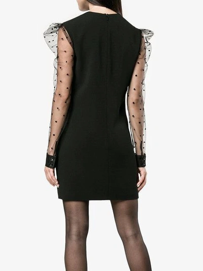 Shop Saint Laurent Mini Dress With Heart Print Mesh Sleeves In Black