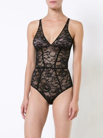 Shop Fleur Du Mal Lace Plunge Bodysuit In Black