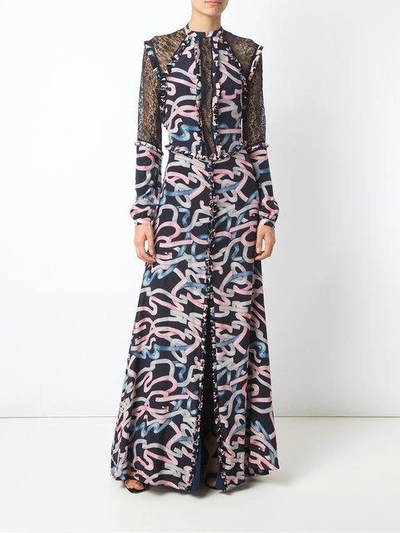 Olympiah Lace Panelled Gown In Blue