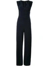 Norma Kamali V-neck Gathered Jumpsuit In Blue