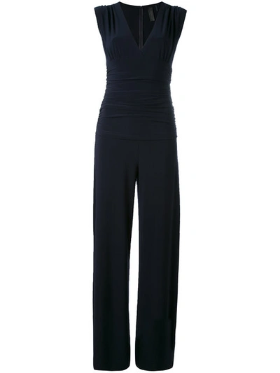 Norma Kamali V-neck Gathered Jumpsuit In Blue