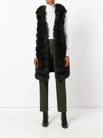 Shop Manzoni 24 Hooded Sleeveless Fur Jacket In Brown