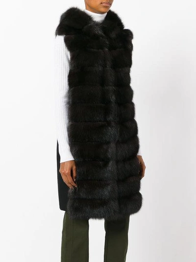 Shop Manzoni 24 Hooded Sleeveless Fur Jacket In Brown