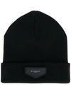 Givenchy Logo-patch Wool-blend Beanie Hat In Black