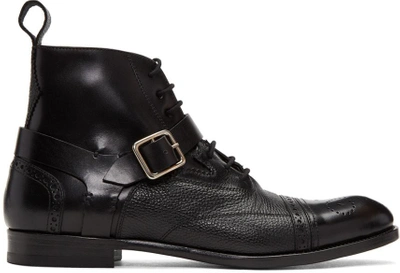 Shop Alexander Mcqueen Black Buckle Brogue Boots