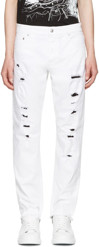 Shop Alexander Mcqueen White Distressed Jeans In 9001 - White Stonewa