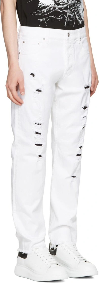 Shop Alexander Mcqueen White Distressed Jeans In 9001 - White Stonewa