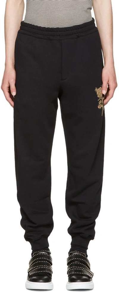 Shop Alexander Mcqueen Black Beaded Floral Classic Lounge Trousers