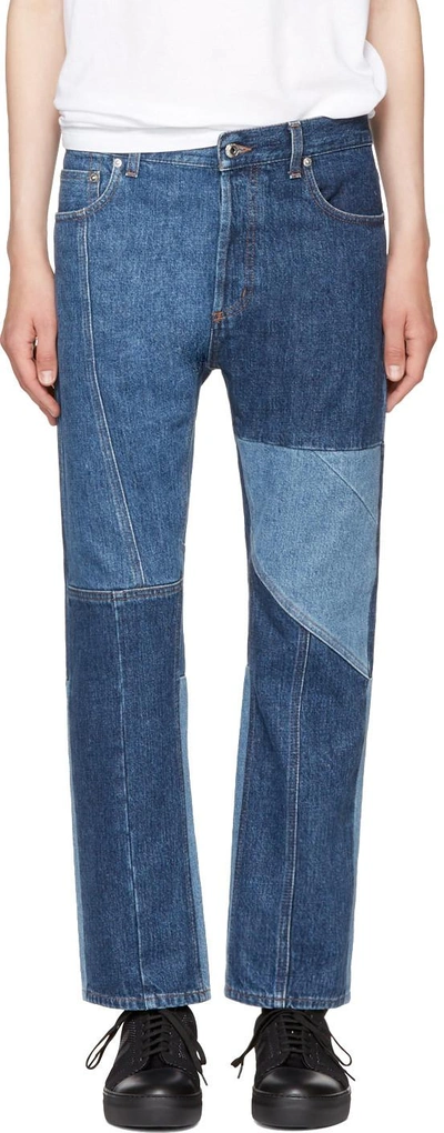 Shop Alexander Mcqueen Indigo Patchwork Kickback Jeans In 4001 - Indigo Multi