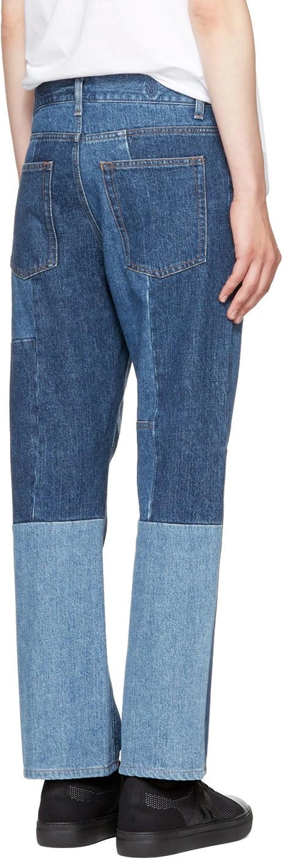 Shop Alexander Mcqueen Indigo Patchwork Kickback Jeans In 4001 - Indigo Multi