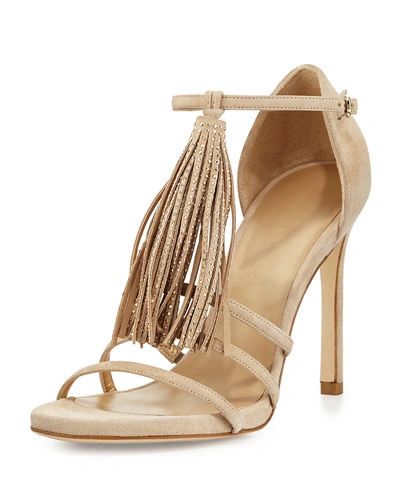 Stuart Weitzman Frabtional Suede Tassel Sandal, Beach