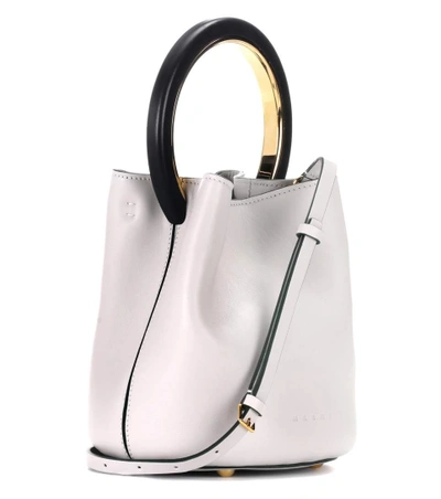 Shop Marni Pannier Leather Bucket Bag In Ice