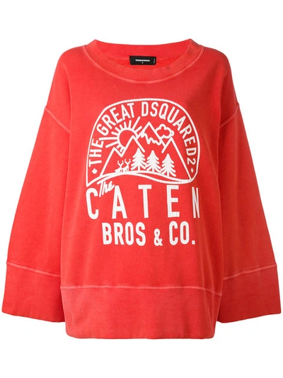 Dsquared2 Printed Cotton Oversize Sweatshirt In Red