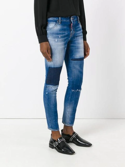 Shop Dsquared2 Cool Girl Cropped Patch Jeans In Blue