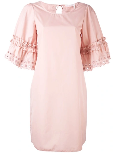 See By Chloé Eyelet-sleeve Cotton Shift Dress, Blush